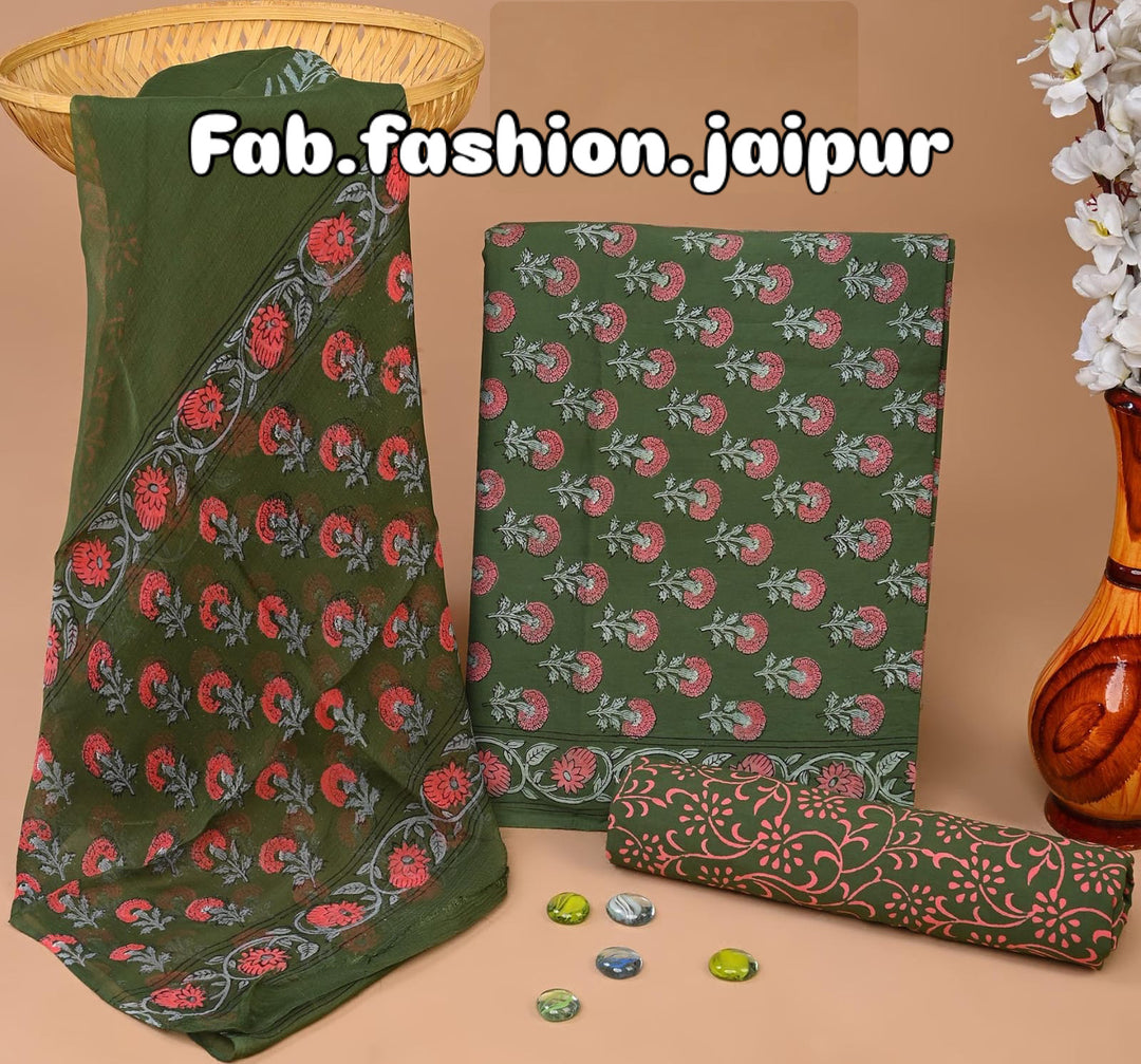Cotton Suit With Chiffon Dupatta